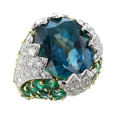 David Webb 38 Carat Natural No Heat Burma Sapphire Emerald Diamond Gold Ring