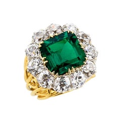 Magnificent 5 Carat No Oil Muzo Colombia Emerald and Old Mine Diamond Gold Ring 2