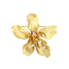 Tiffany & Co. Diamond Gold Flower Brooch 8