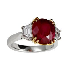 Vintage 5.51ct Burma No Heat Ruby and Diamond Three Stone Ring