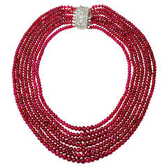 Art Deco Rare Natural Burma Ruby Seven Strand Bead Necklace