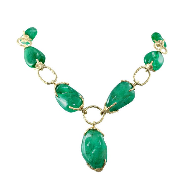 Colombian Emerald Gold Link Necklace For Sale