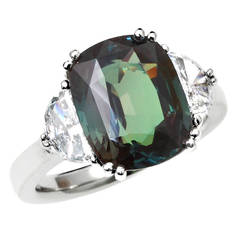 7 Carat Alexandrite Diamond Platinum Three Stone Ring