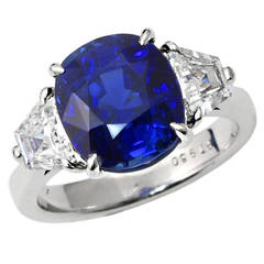 7 Carat No Heat Sapphire Diamond Platinum Three Stone Engagement Ring