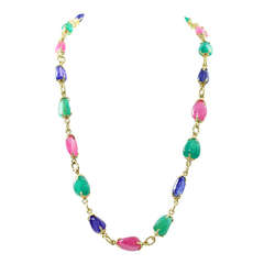 Multi Gemstone and Gold Link Necklace