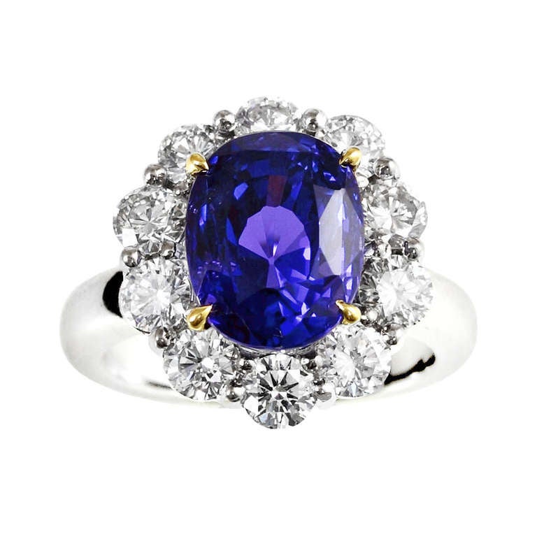 7.63 Carat No Heat Color Change Sapphire and Diamond Ring