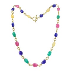 Multi Gem Gold Link Necklace