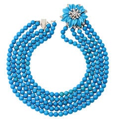 French Natural Turquoise Diamond Gold Choker Necklace 2
