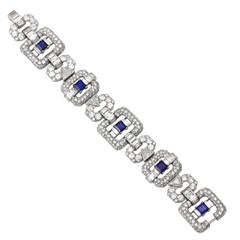 1960s Sapphire Diamond Platinum Link Bracelet