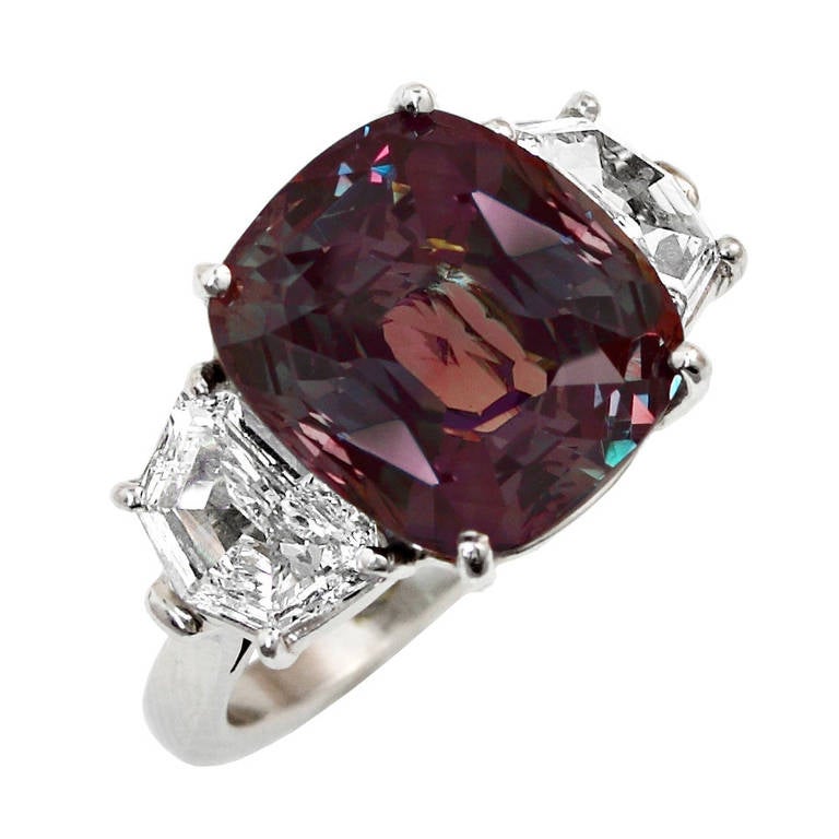 11 Carat Natural Color-Change Alexandrite and Diamond Ring