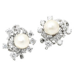 Natural Saltwater Pearl Diamond Gold Earrings