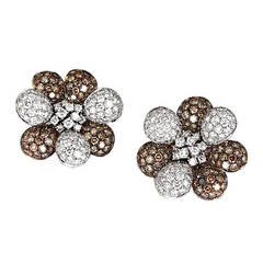 Champagne and White Diamond Gold Flower Earrings 11