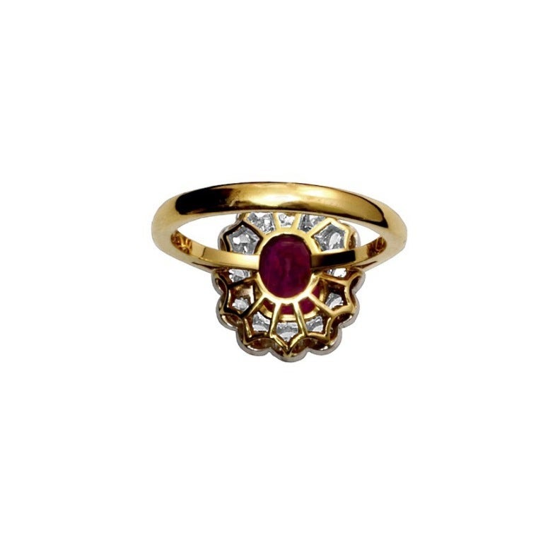 1.96 Carat Natural Burma No Heat Ruby Diamond Gold Platinum Cluster Ring In Good Condition For Sale In New York, NY