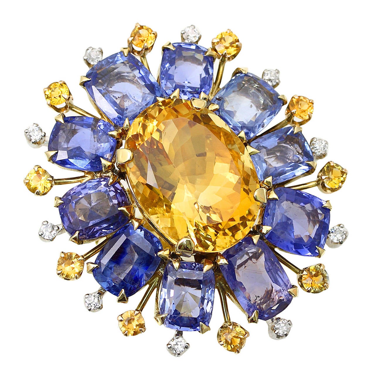 Retro Citrine Sapphire Diamond Gold Floral Ring For Sale