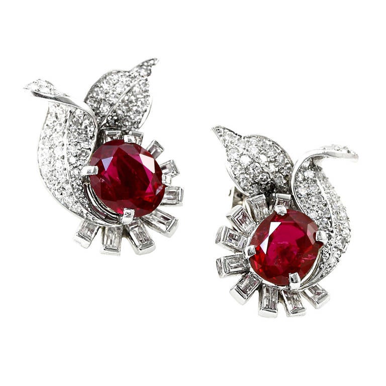 Exceptional No Heat Burma Ruby and Diamond Earrings For Sale