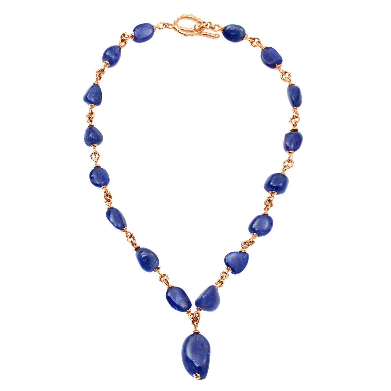 No Heat Large Sapphire gold Bead Necklace