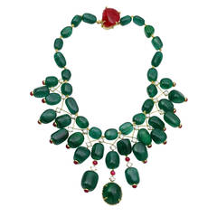Magnificent Indian Maharajah Style Emerald Ruby Bead Necklace