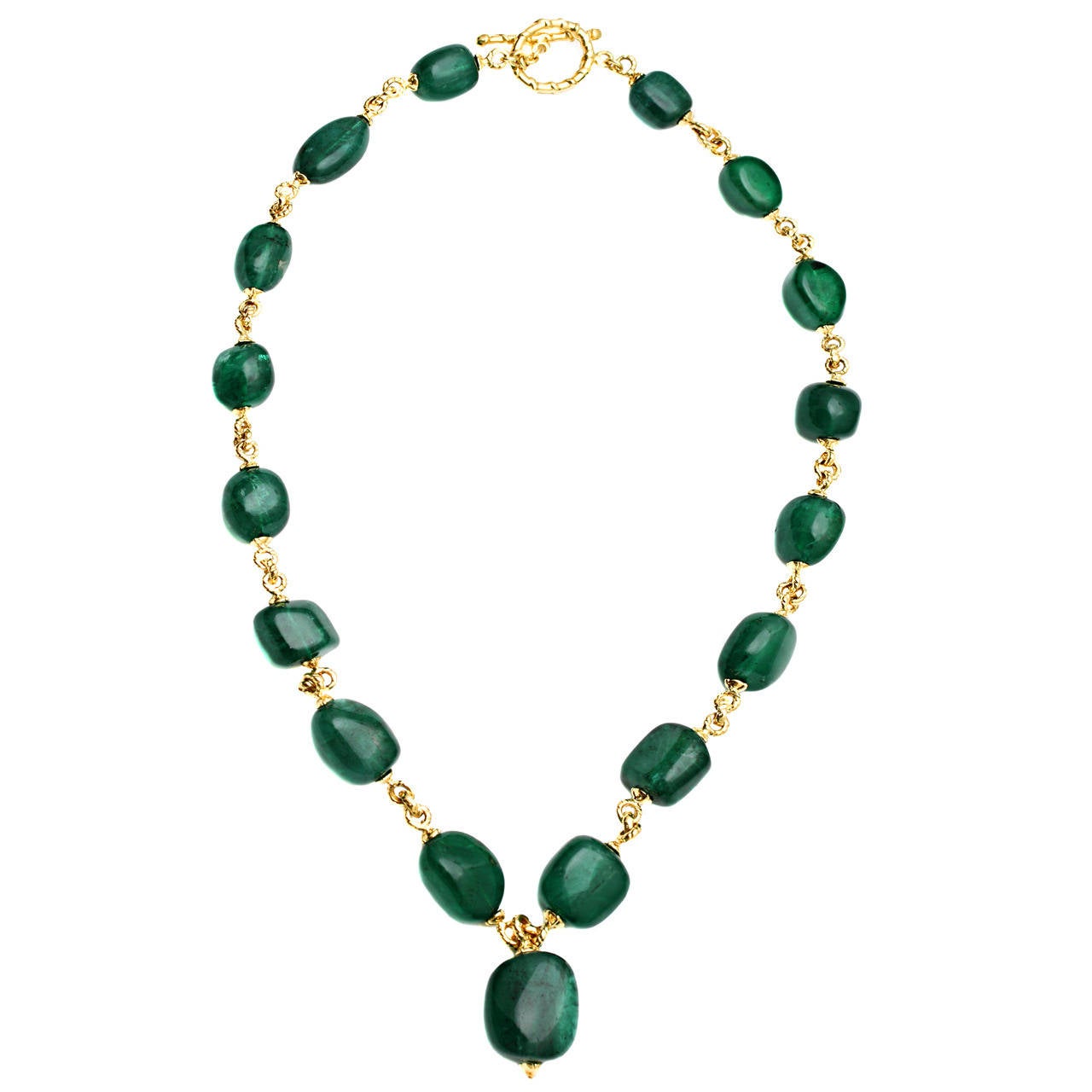 Baroque Emerald Gold Link Necklace For Sale