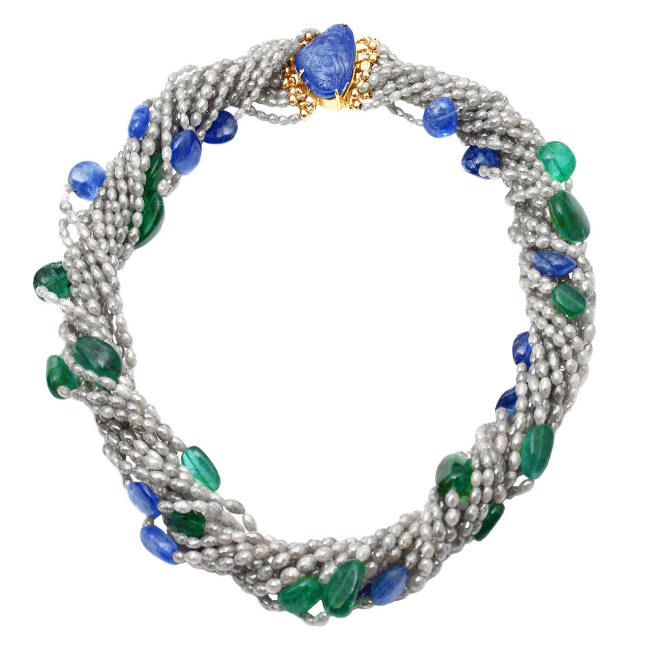 Pearl Emerald Sapphire Ruby Spinel Necklace For Sale at 1stDibs