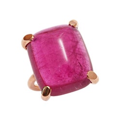 Pink Tourmaline Sugarloaf Cabochon Gold Ring