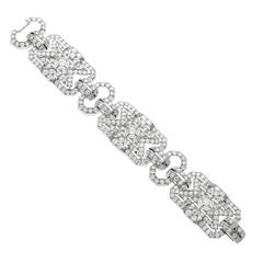 Art Deco French Diamond Platinum Link Bracelet 