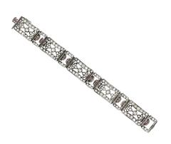 1930s Art Deco Ruby Diamond Silver Gold Platinum Bracelet