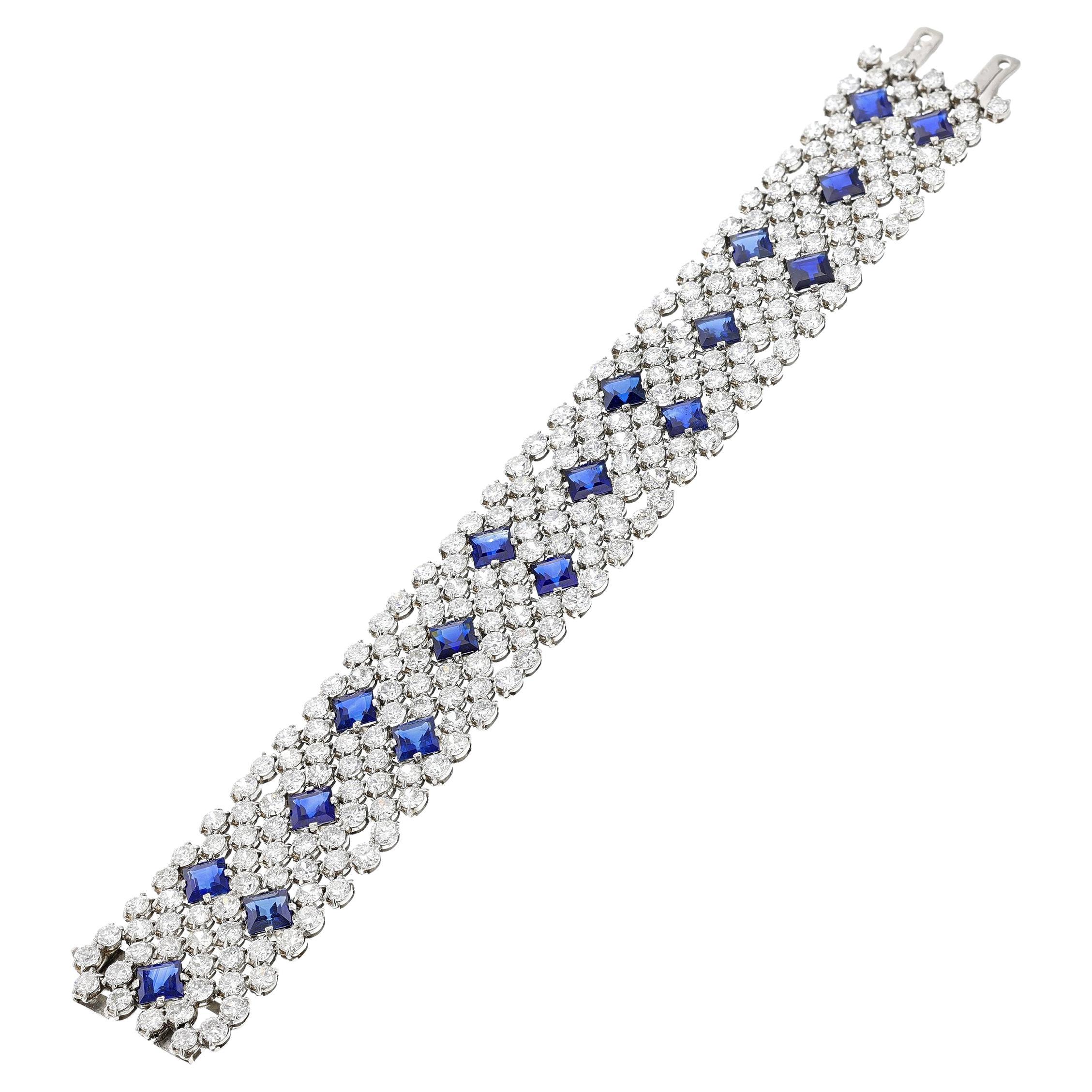Charles Holl Sapphire and Diamond Bracelet, Platinum For Sale
