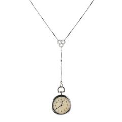 1920s Cartier Enamel Seed Pearl Platinum Watch Pendant Necklace 7
