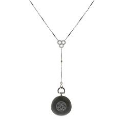 Cartier Platinum Seed Pearl Enamel Pocket Watch Pendant Necklace, 1920s