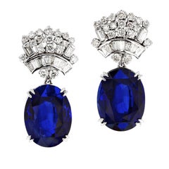 26 Carat Royal Blue Sapphire and Diamond White Gold Earrings