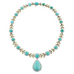 1950s Van Cleef & Arpels Turquoise and Diamond Yellow Gold and Platinum Necklace