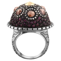 IGI Certified 7.41 Carat Natural Diamond and Ruby Statement Ring 8K Gold