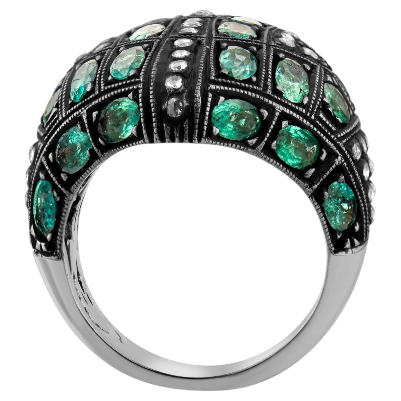 IGI Certified 7.77 Carat Natural Emerald and Diamond Statement Ring 8K Gold For Sale