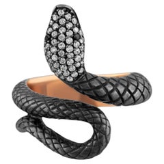 IGI-zertifizierter Ring mit Diamant (0,44 Karat) und schwarzem Diamant im Schlangenmotiv, 8-karätiges Gold