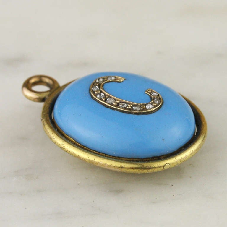 Victorian Enamel, Diamond and Gold C Initial Locket For Sale