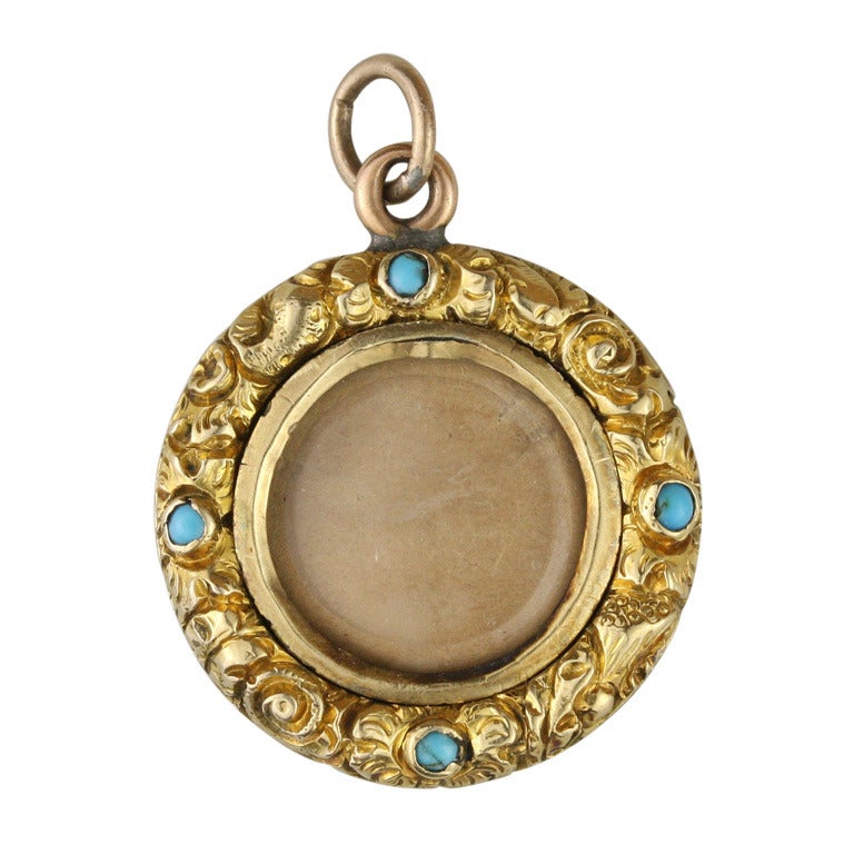 Georgian Turquoise and Gold Locket For Sale
