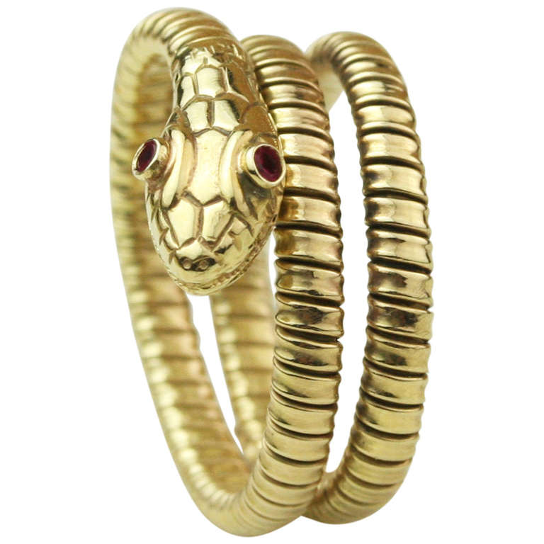 Art Deco Ruby and Gold Snake Wrap Ring
