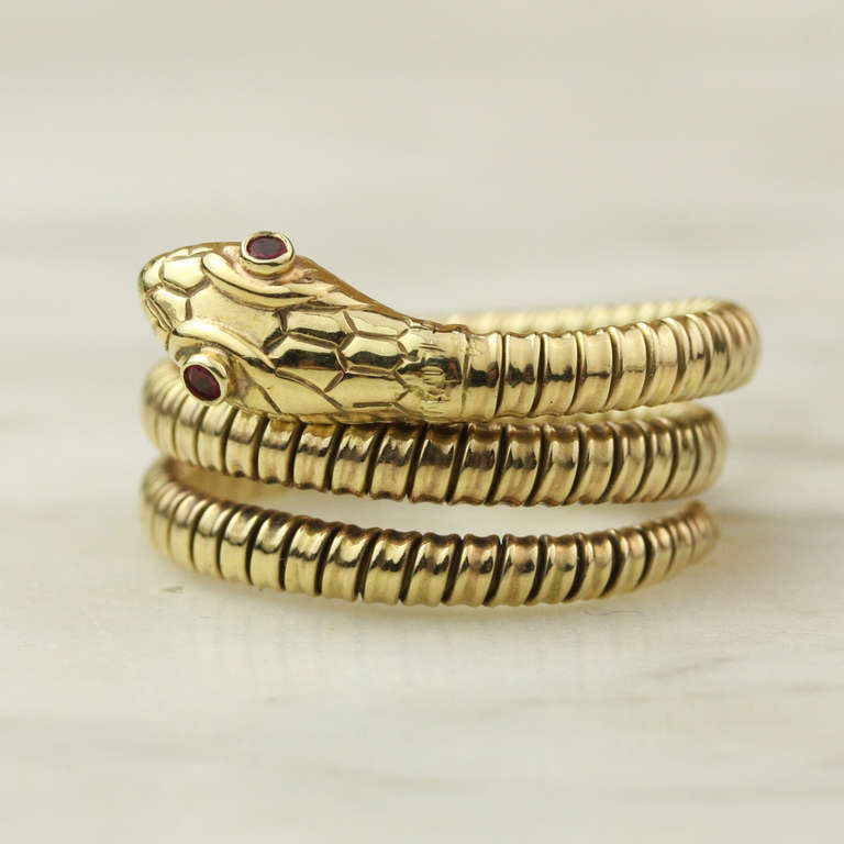 Art Deco Ruby and Gold Snake Wrap Ring 6