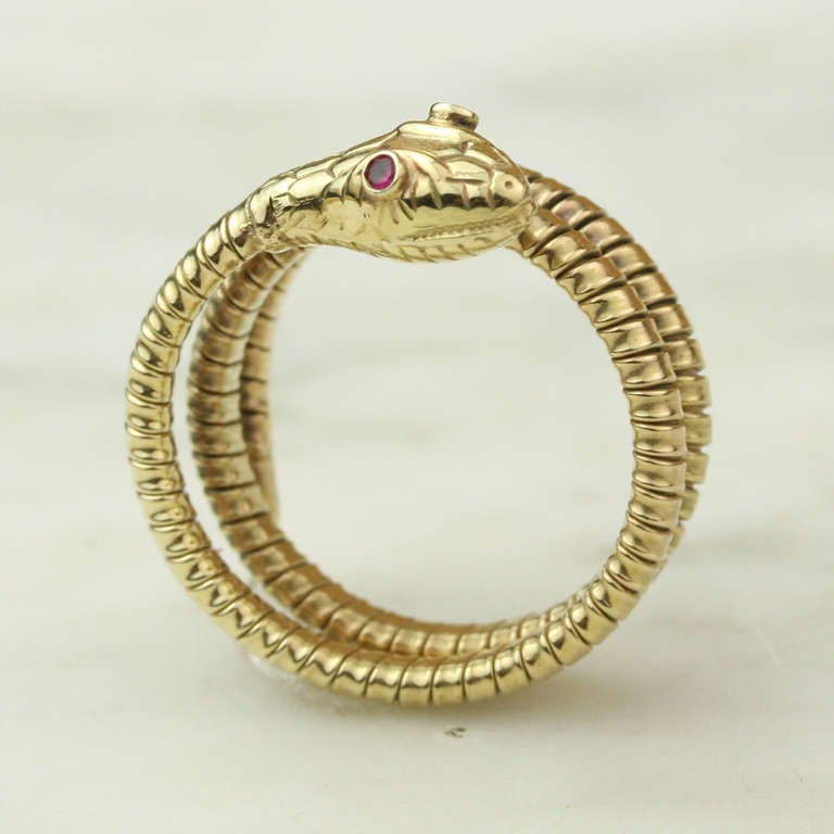 Art Deco Ruby and Gold Snake Wrap Ring 2