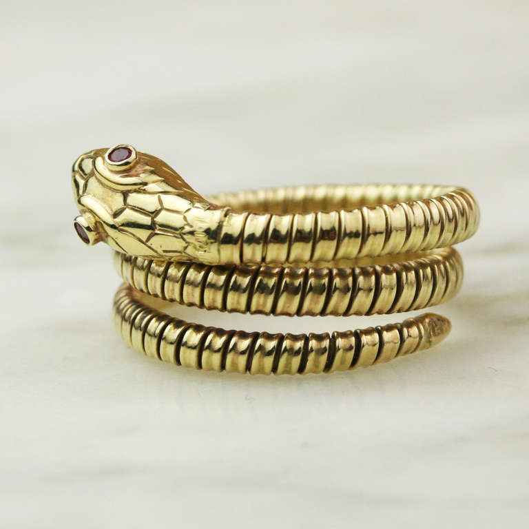 Art Deco Ruby and Gold Snake Wrap Ring 3