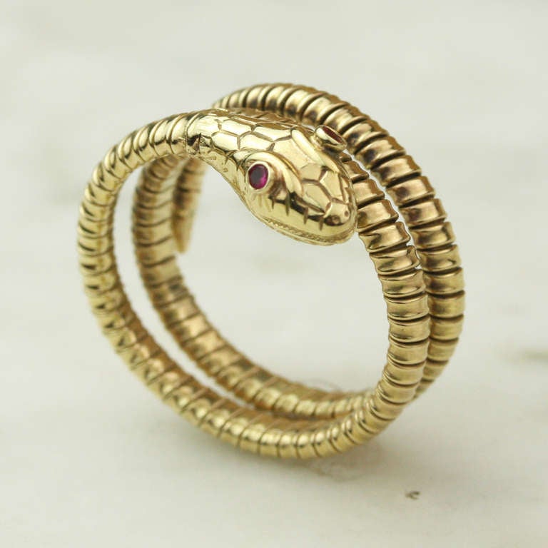 Art Deco Ruby and Gold Snake Wrap Ring 4