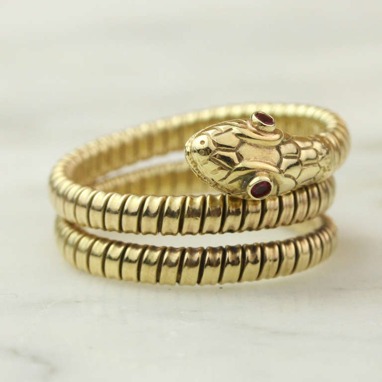 Art Deco Ruby and Gold Snake Wrap Ring 5
