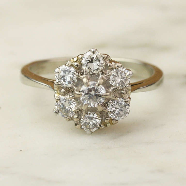 Diamond and White Gold Cluster Engagement Ring