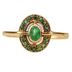 Emerald and Gold Halo Ring