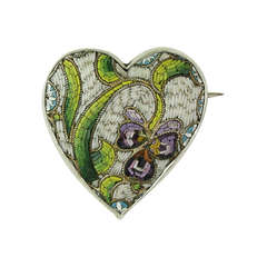 Sterling Silver Micromosaic Heart Pin