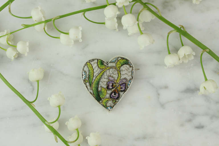 Sterling Silver Micromosaic Heart Pin For Sale 2