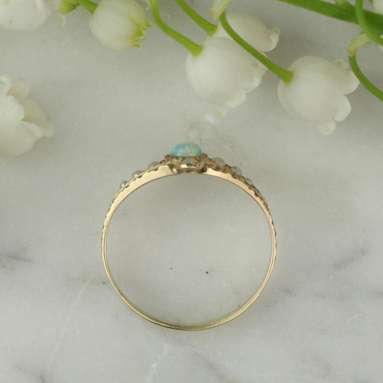 Opal, Seed Pearl and Gold Ring For Sale 1