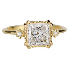 2 Carat Princess Cut Diamond Three-Stone Ring in 18k Gold by NOOI JEWELRY