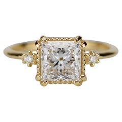 2 Carat Princess Cut Diamond Three-Stone Ring in 18k Gold by NOOI JEWELRY