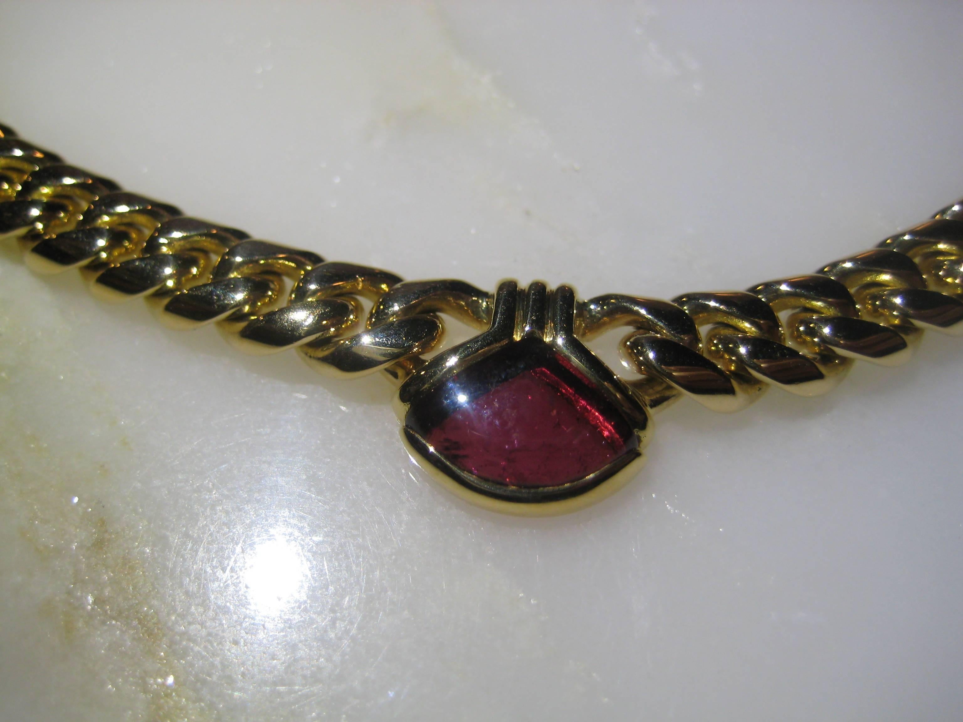 Bulgari Tourmaline Gold Link Necklace In Good Condition For Sale In New York, NY